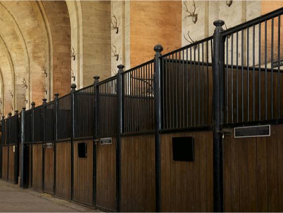 Estábulo com portão preto e marrom